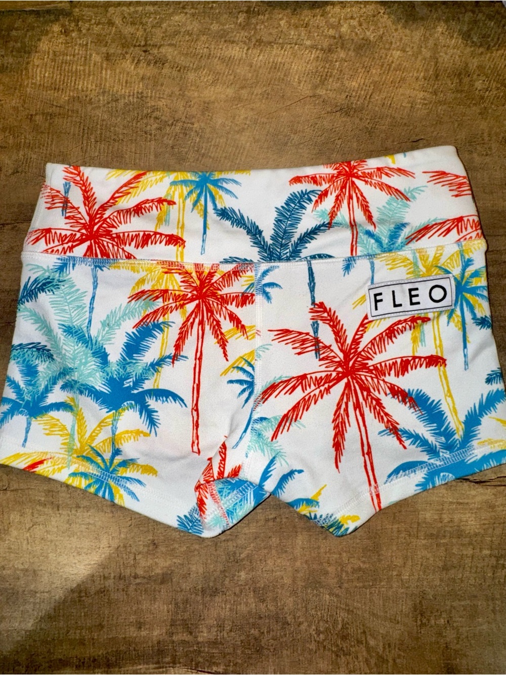 FLEO Palm Tree Print Booty Shorts XS Tropical Beach Athletic Shorts